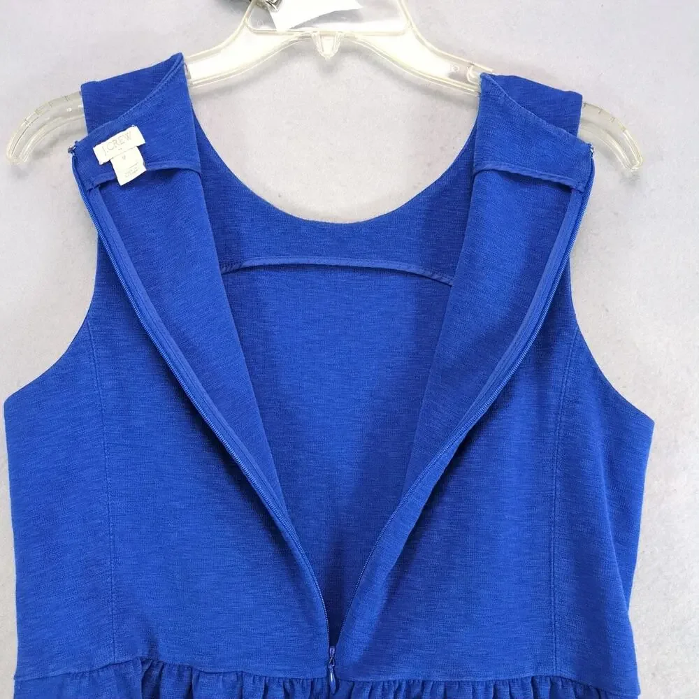 J Crew Blue Pleated Ponte Knit Fit & Flare Dress Sz M Knee-Length‎ Preppy Retro